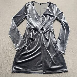 Cotton Candy LA Dress Womens Small Silver Velvet Wrap Long Sleeve Mini Party